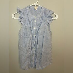 J. Crew Factory Blue and White Striped Ruffle Sleeve Top